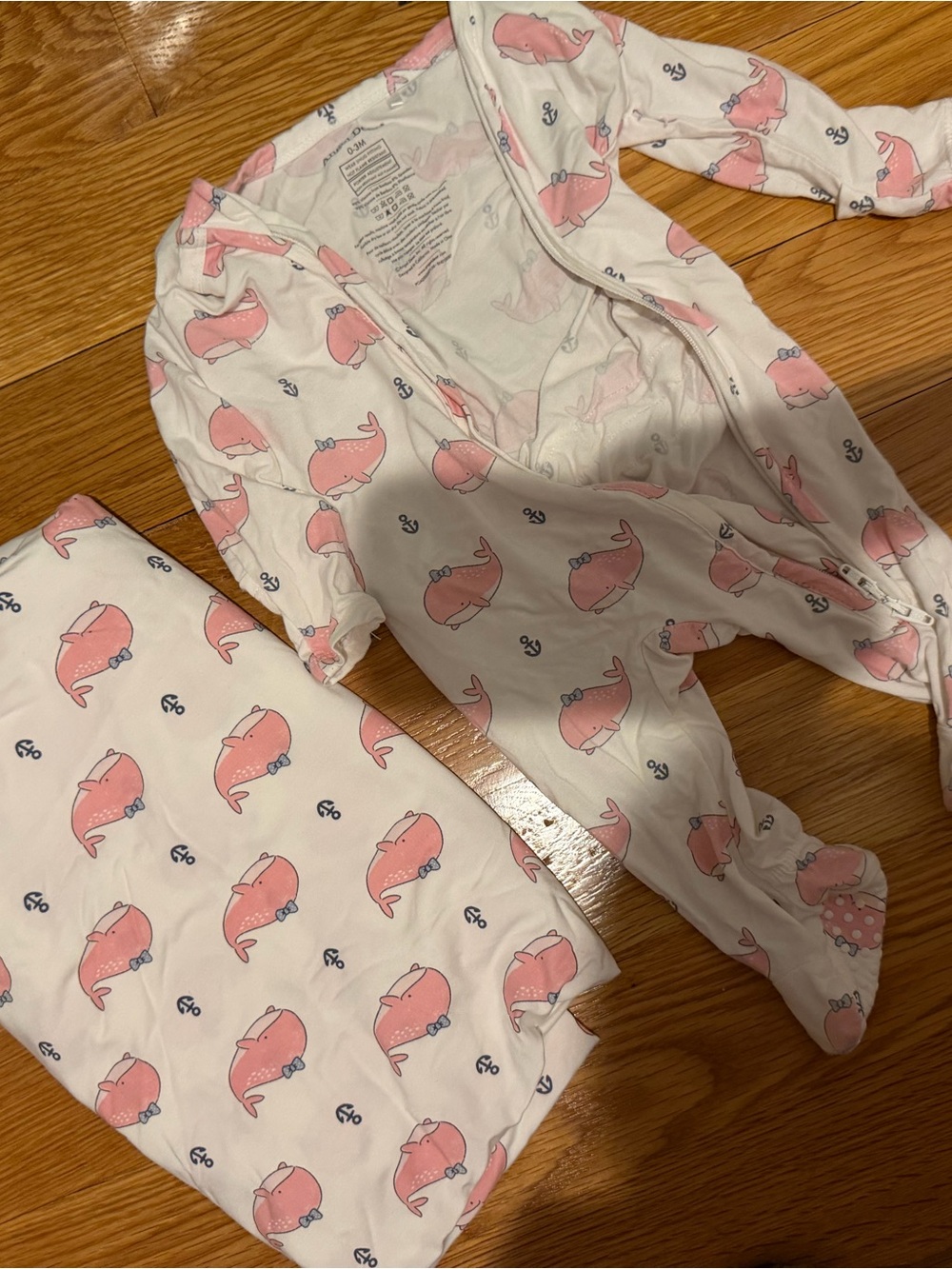 Angel Dreams Baby Pink Whale Print Footed Pajamas w Blanket